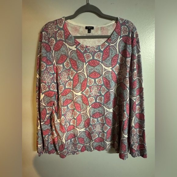 TALBOTS‎ WOMENS LIGHT SWEATER GARDEN MEDALLION LONG SLEEVE PINK BLUE SIZE 3XL - Picture 1 of 7